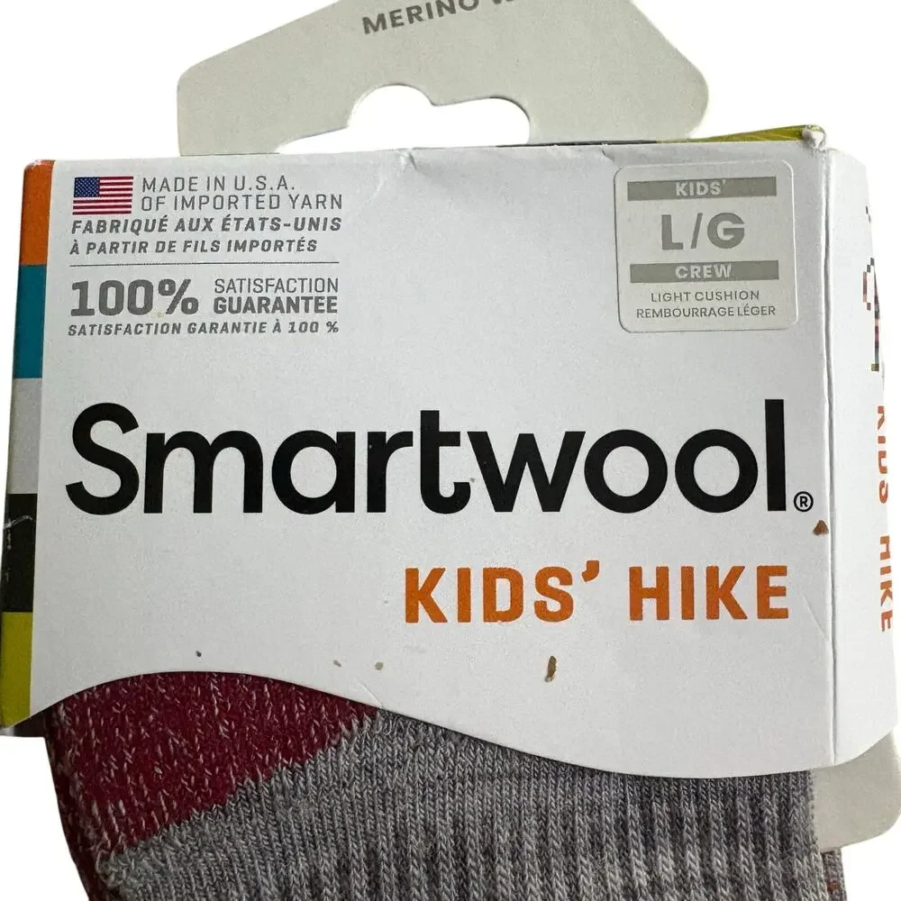 Smartwool Kids Hike Light Cushion Crew Socks Large Merino Wool New With Tags